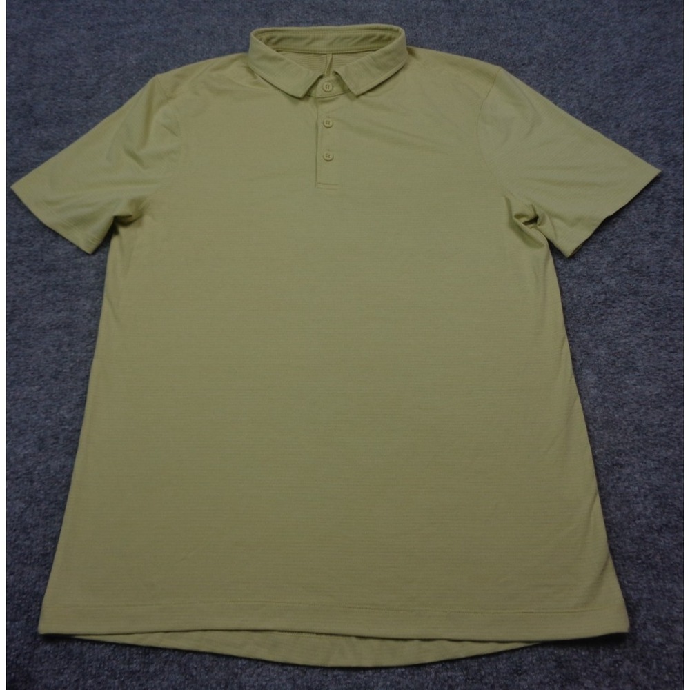 Lululemon Evolution Polo Shirt Mens L Yellow Striped Performance Stretch